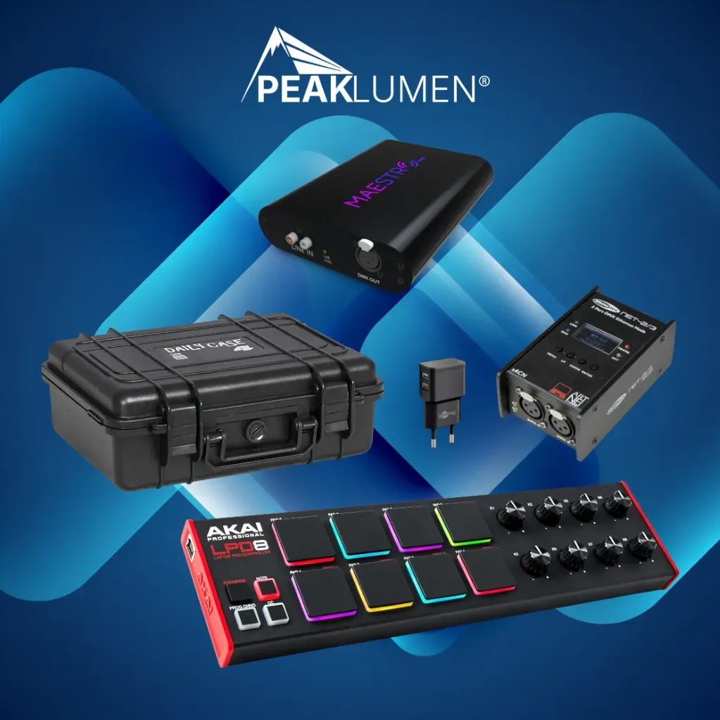 Conjunto de acessórios MaestroDMX™ Dois: com estojo e controlador MIDI (1024 canais - 2 universos)